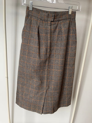 Vintage Dove Grey Plaid Pencil Skirt